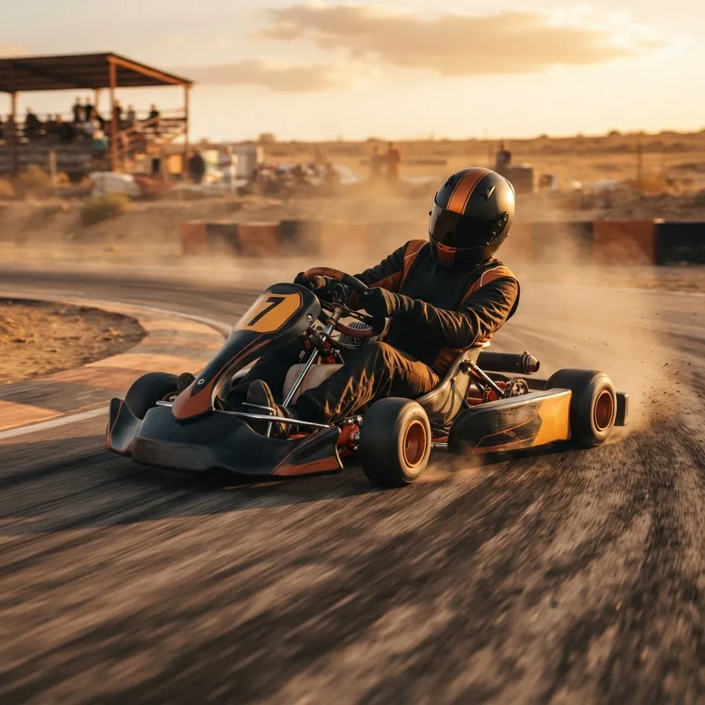 Pilote de karting en action sur un circuit homologué